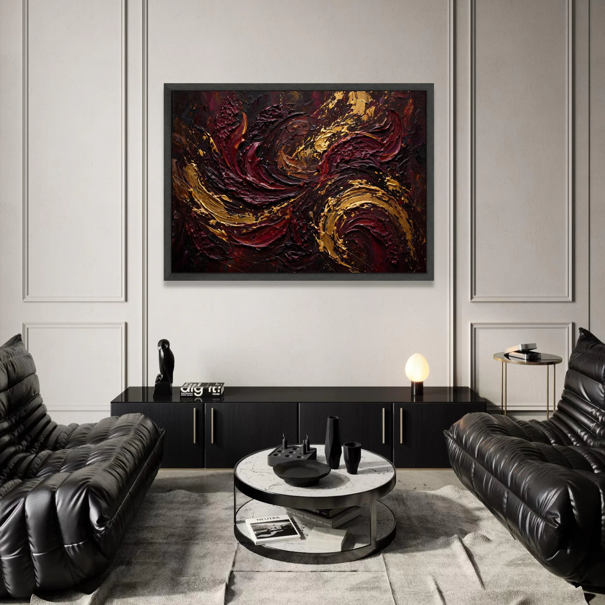 Deep Burgundy and Bronze Swirl Canvas, Abstract Modern Wall Art, Bold Color Home Decoration, Living Room Canvas Design, Canvas Print Art