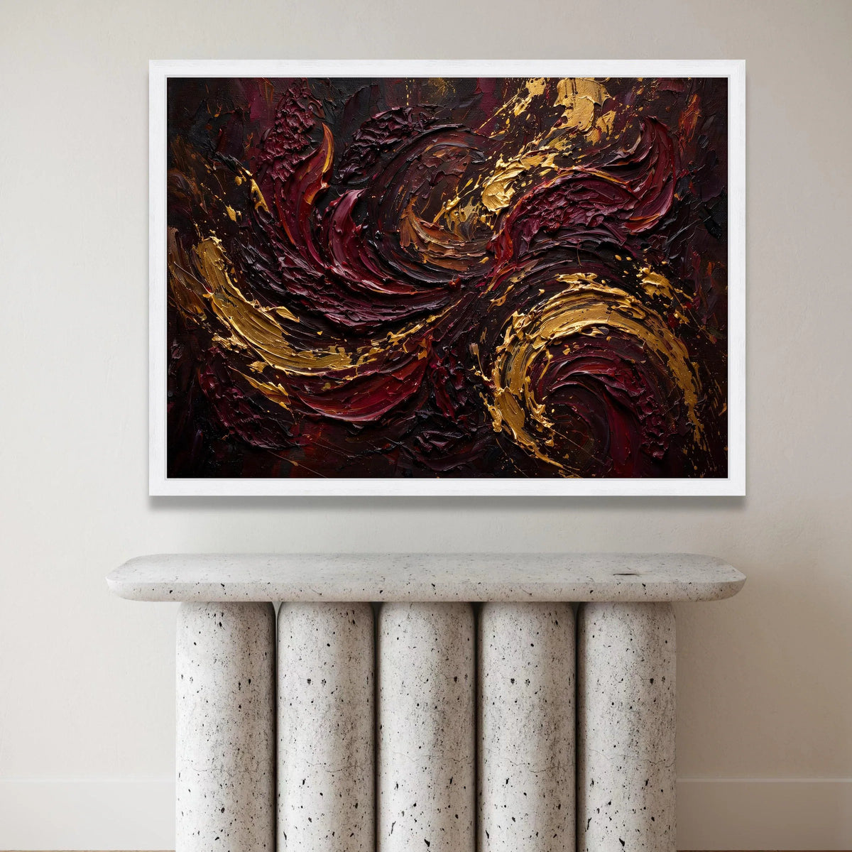 Deep Burgundy and Bronze Swirl Canvas, Abstract Modern Wall Art, Bold Color Home Decoration, Living Room Canvas Design, Canvas Print Art