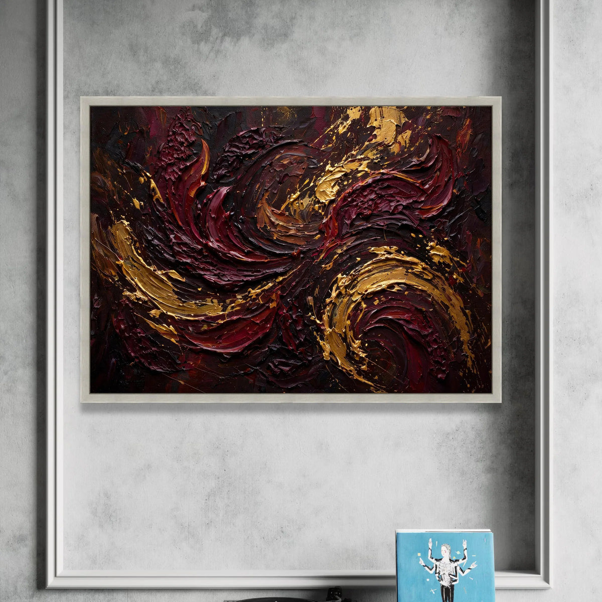 Deep Burgundy and Bronze Swirl Canvas, Abstract Modern Wall Art, Bold Color Home Decoration, Living Room Canvas Design, Canvas Print Art