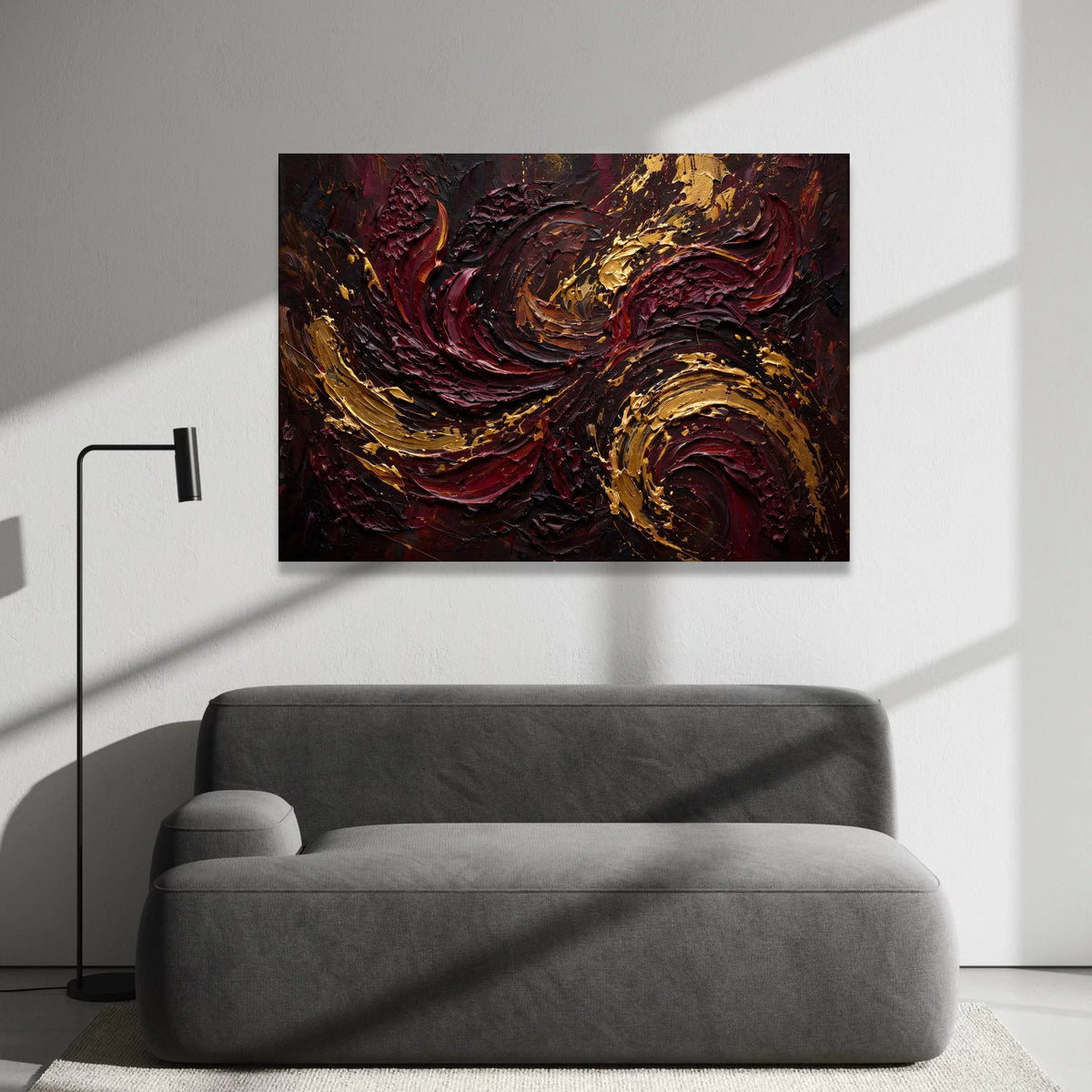 Deep Burgundy and Bronze Swirl Canvas, Abstract Modern Wall Art, Bold Color Home Decoration, Living Room Canvas Design, Canvas Print Art