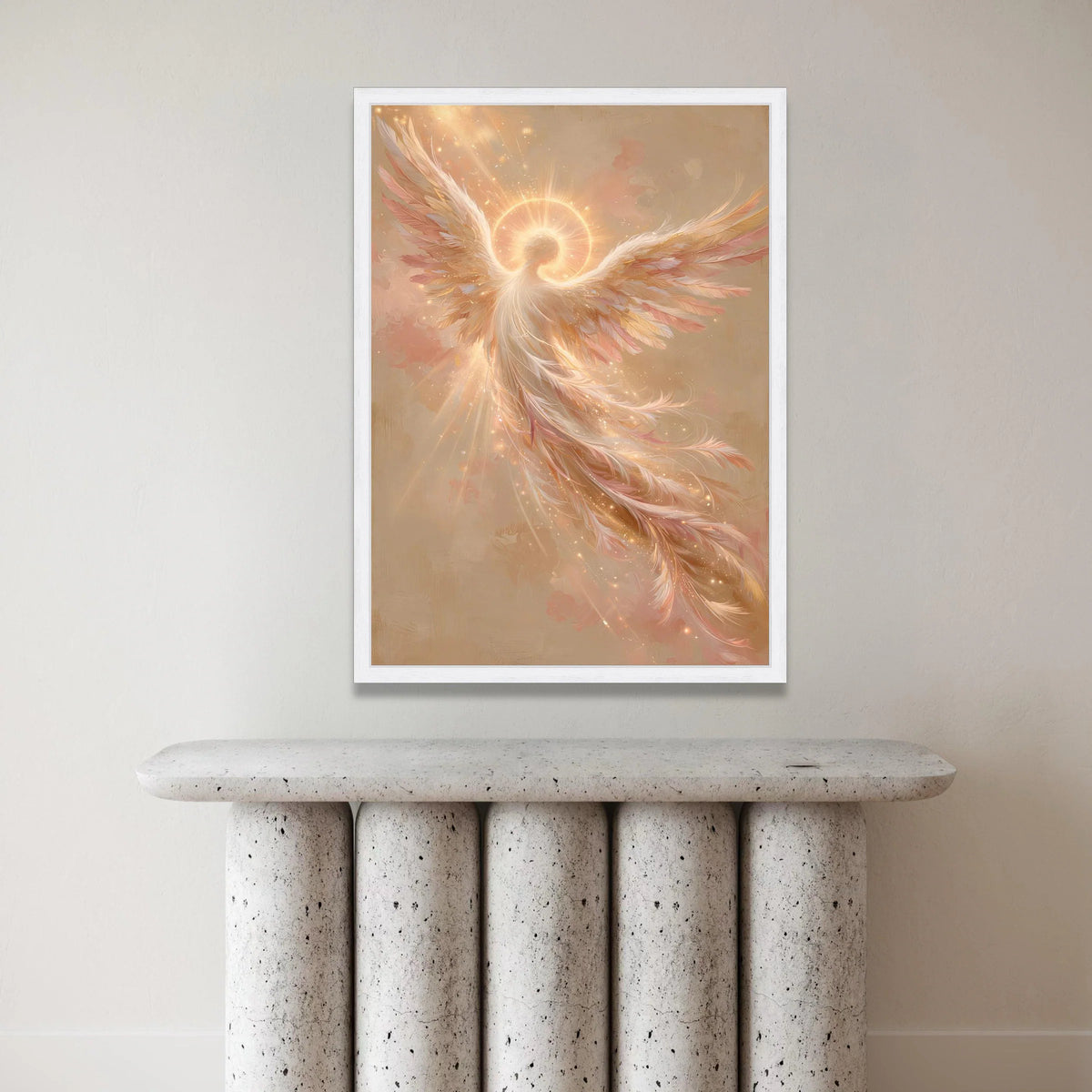 Radiant Angel Wings Canvas, Glowing Halo Wall Art, Spiritual Home Decoration, Ethereal Feather Design, Inspirational Canvas Canvas Print Art