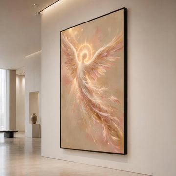 Radiant Angel Wings Canvas, Glowing Halo Wall Art, Spiritual Home Decoration, Ethereal Feather Design, Inspirational Canvas Canvas Print Art