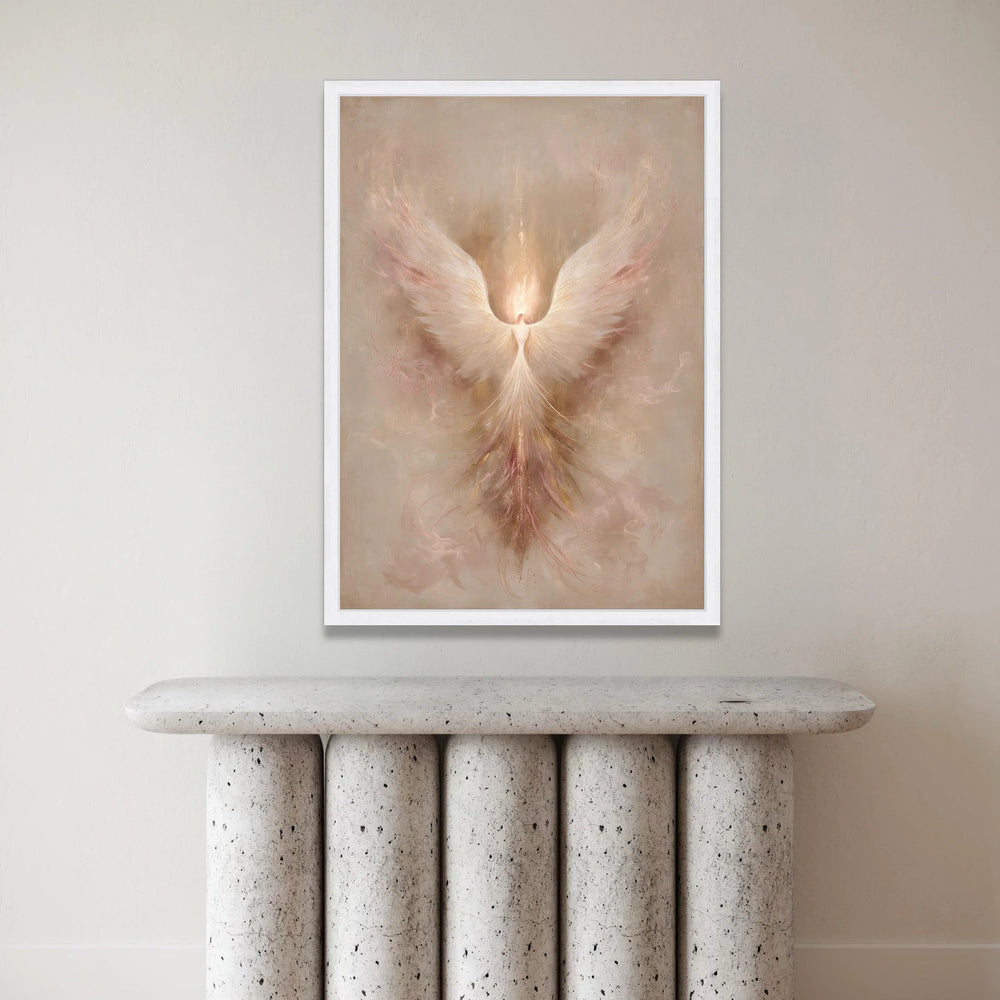 Angelic Phoenix Rising Canvas, Spiritual Wall Art, Light Wings Decoration, Mystical Bird Home Decor, Ready to Hang Artwork Canvas Print Art