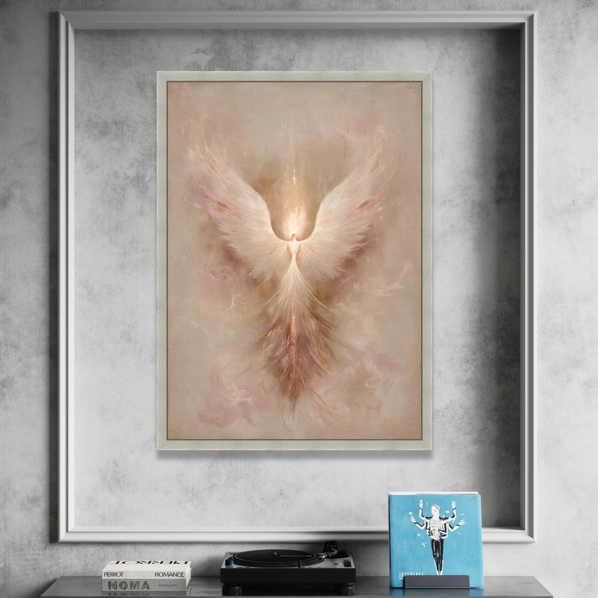 Angelic Phoenix Rising Canvas, Spiritual Wall Art, Light Wings Decoration, Mystical Bird Home Decor, Ready to Hang Artwork Canvas Print Art