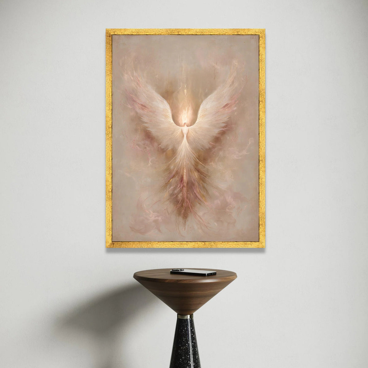 Angelic Phoenix Rising Canvas, Spiritual Wall Art, Light Wings Decoration, Mystical Bird Home Decor, Ready to Hang Artwork Canvas Print Art