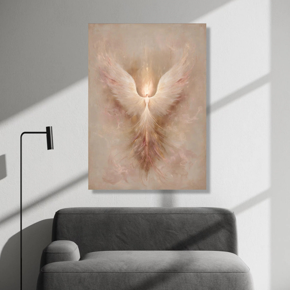 Angelic Phoenix Rising Canvas, Spiritual Wall Art, Light Wings Decoration, Mystical Bird Home Decor, Ready to Hang Artwork Canvas Print Art