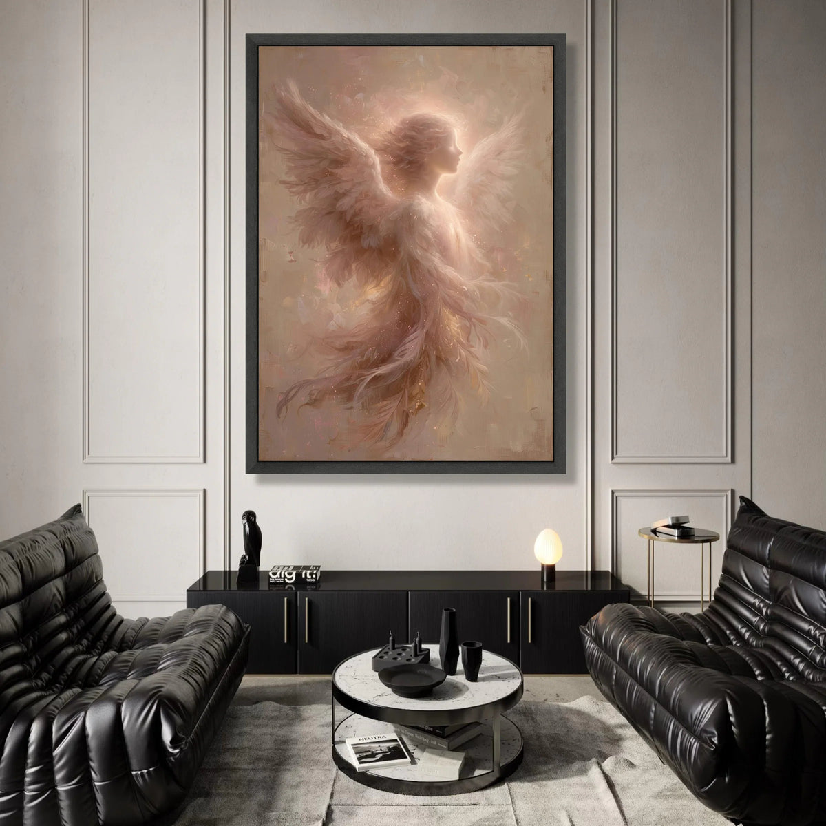 Ethereal Angel Silhouette Canvas, Soft Glow Wings Wall Art, Heavenly Light Home Decoration, Spiritual Canvas Print Canvas Print Art