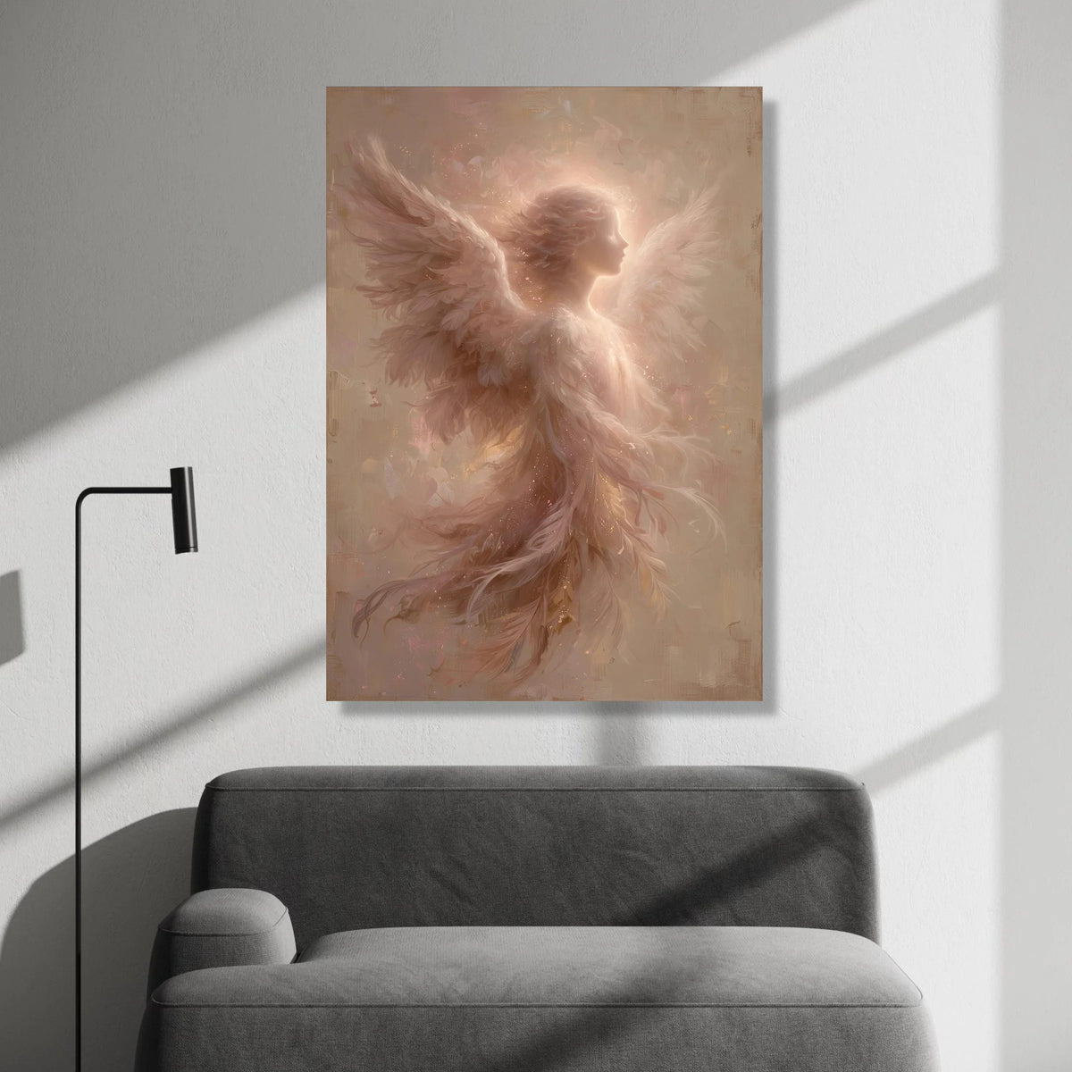 Ethereal Angel Silhouette Canvas, Soft Glow Wings Wall Art, Heavenly Light Home Decoration, Spiritual Canvas Print Canvas Print Art