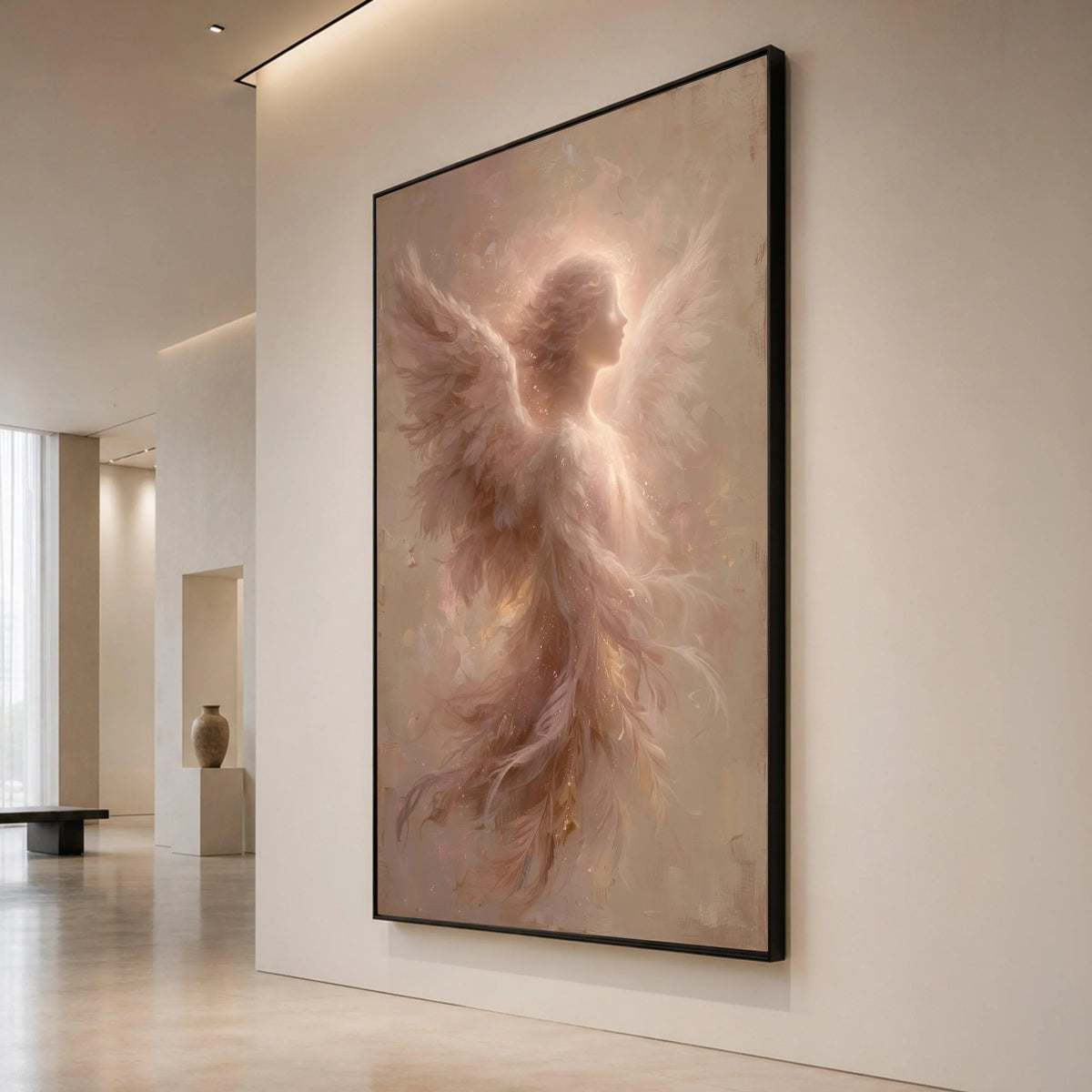 Ethereal Angel Silhouette Canvas, Soft Glow Wings Wall Art, Heavenly Light Home Decoration, Spiritual Canvas Print Canvas Print Art