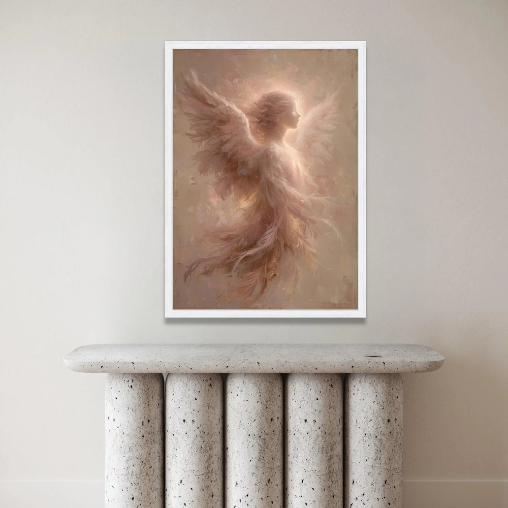 Ethereal Angel Silhouette Canvas, Soft Glow Wings Wall Art, Heavenly Light Home Decoration, Spiritual Canvas Print Canvas Print Art