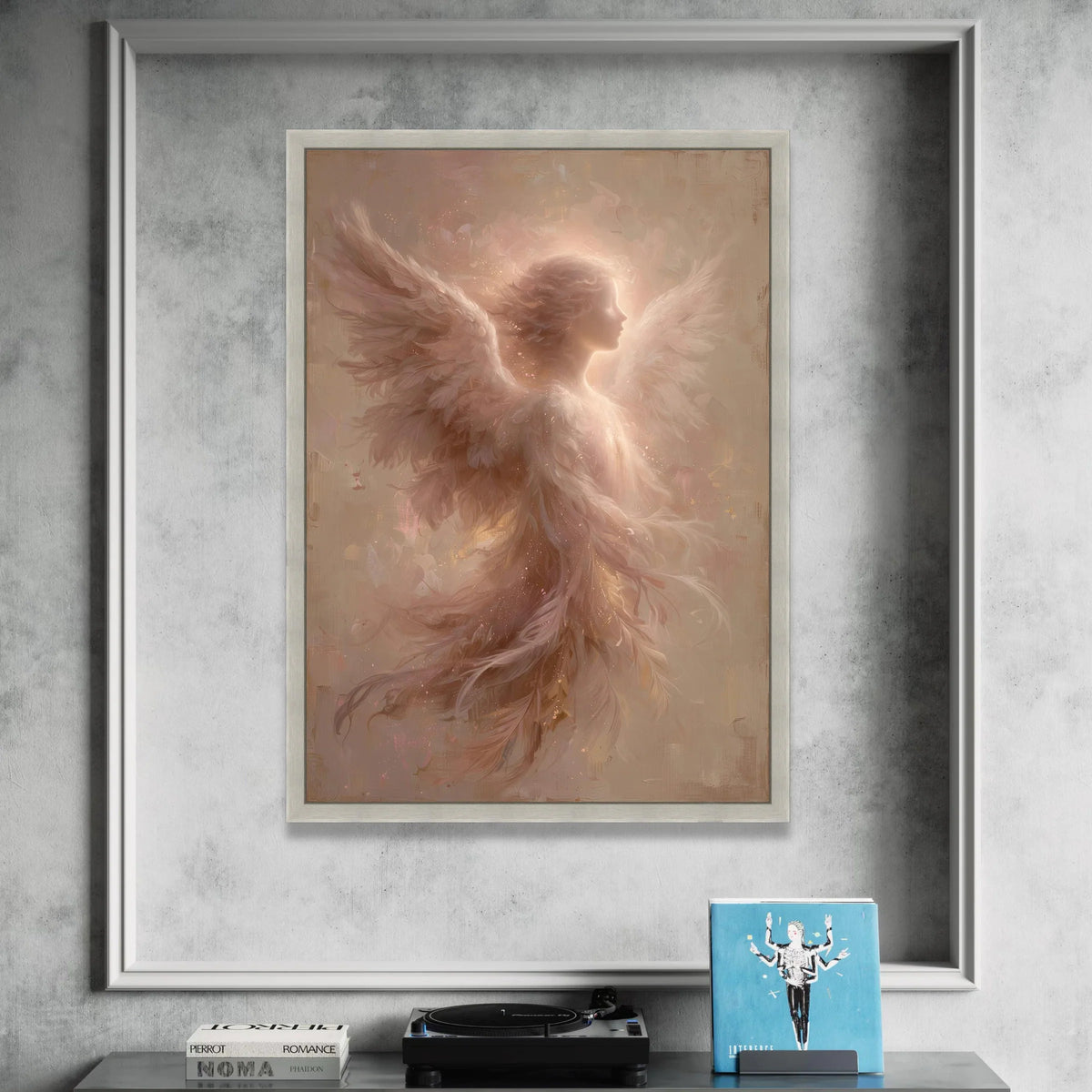 Ethereal Angel Silhouette Canvas, Soft Glow Wings Wall Art, Heavenly Light Home Decoration, Spiritual Canvas Print Canvas Print Art