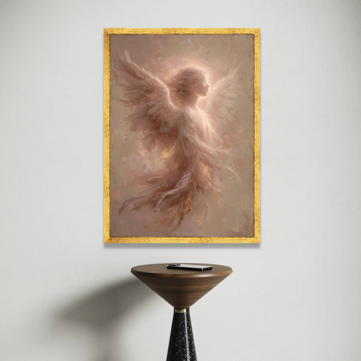 Ethereal Angel Silhouette Canvas, Soft Glow Wings Wall Art, Heavenly Light Home Decoration, Spiritual Canvas Print Canvas Print Art