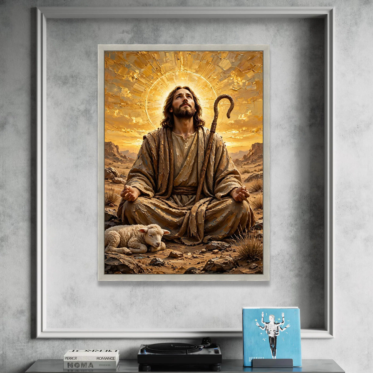 Peaceful Shepherd with Lamb Canvas, Spiritual Christian Wall Art, Religious Meditation Scene Canvas, Inspirational Home Canvas Print Art