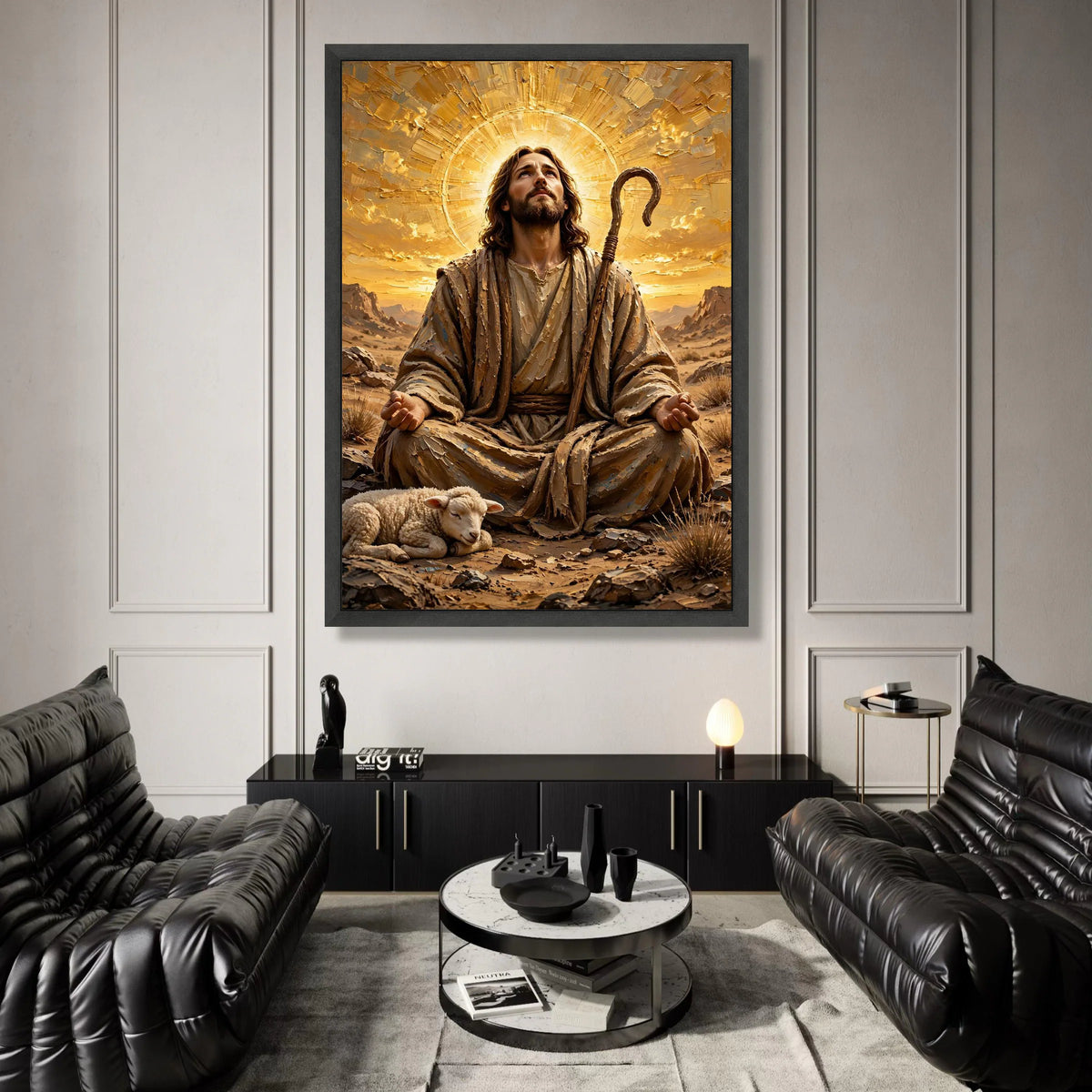 Peaceful Shepherd with Lamb Canvas, Spiritual Christian Wall Art, Religious Meditation Scene Canvas, Inspirational Home Canvas Print Art
