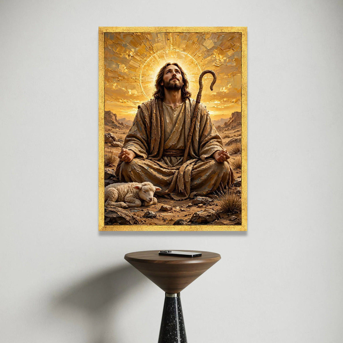 Peaceful Shepherd with Lamb Canvas, Spiritual Christian Wall Art, Religious Meditation Scene Canvas, Inspirational Home Canvas Print Art