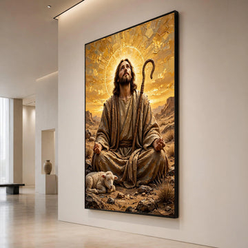 Peaceful Shepherd with Lamb Canvas, Spiritual Christian Wall Art, Religious Meditation Scene Canvas, Inspirational Home Canvas Print Art