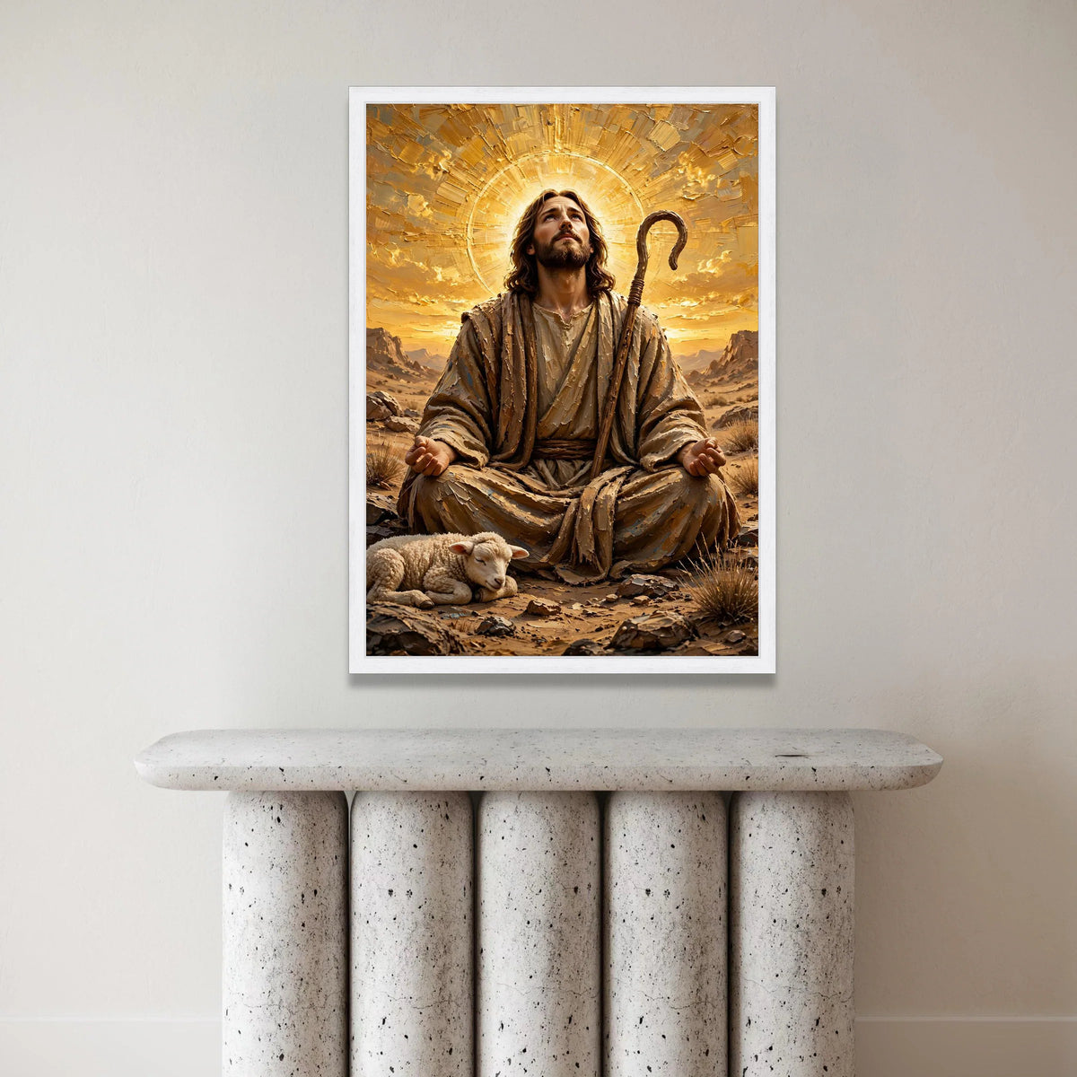 Peaceful Shepherd with Lamb Canvas, Spiritual Christian Wall Art, Religious Meditation Scene Canvas, Inspirational Home Canvas Print Art