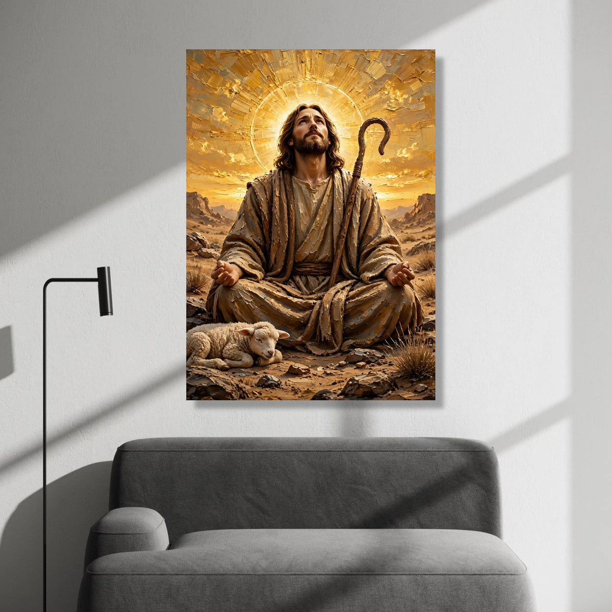 Peaceful Shepherd with Lamb Canvas, Spiritual Christian Wall Art, Religious Meditation Scene Canvas, Inspirational Home Canvas Print Art