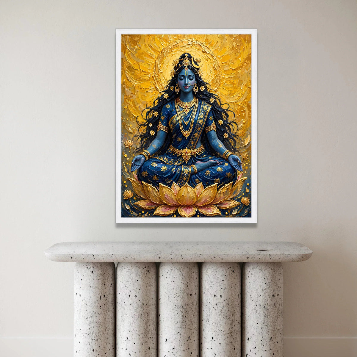 Meditative Goddess Canvas Wall Art, Blue and Gold Spiritual Painting, Lotus Pose Decor, Yoga Meditation Canvas, Sacred Canvas Print Art