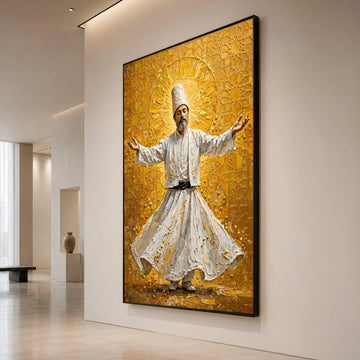 Whirling Dervish Dance Canvas, Spiritual Sufi Art, Middle Eastern Wall Decor, Mystical Meditation Canvas, Golden Patterned Canvas Print Art