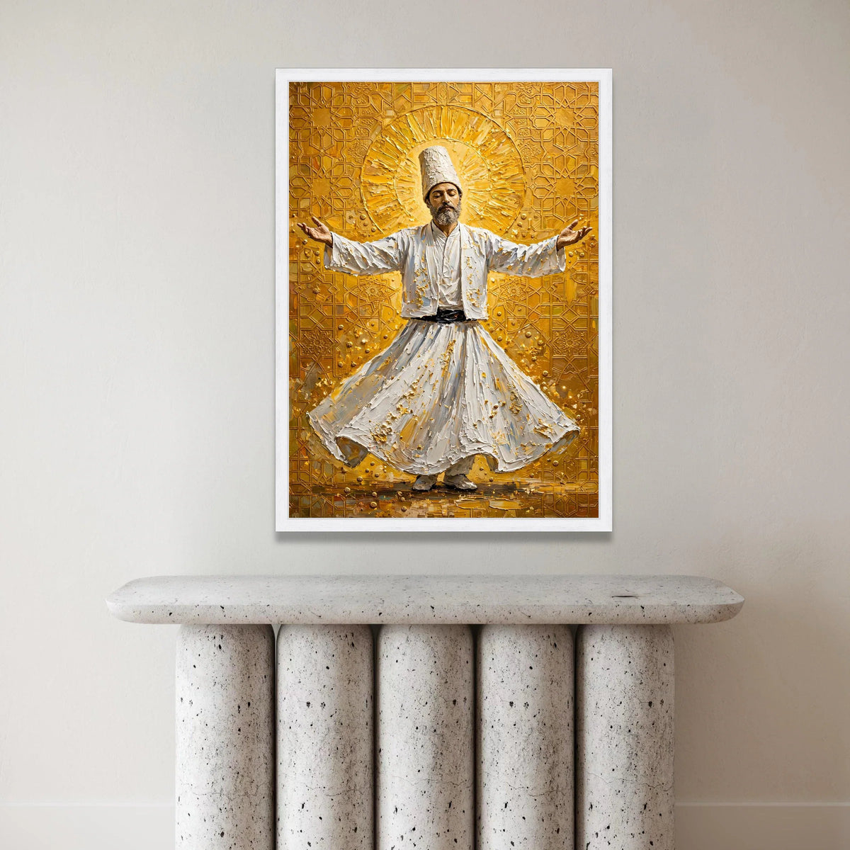 Whirling Dervish Dance Canvas, Spiritual Sufi Art, Middle Eastern Wall Decor, Mystical Meditation Canvas, Golden Patterned Canvas Print Art