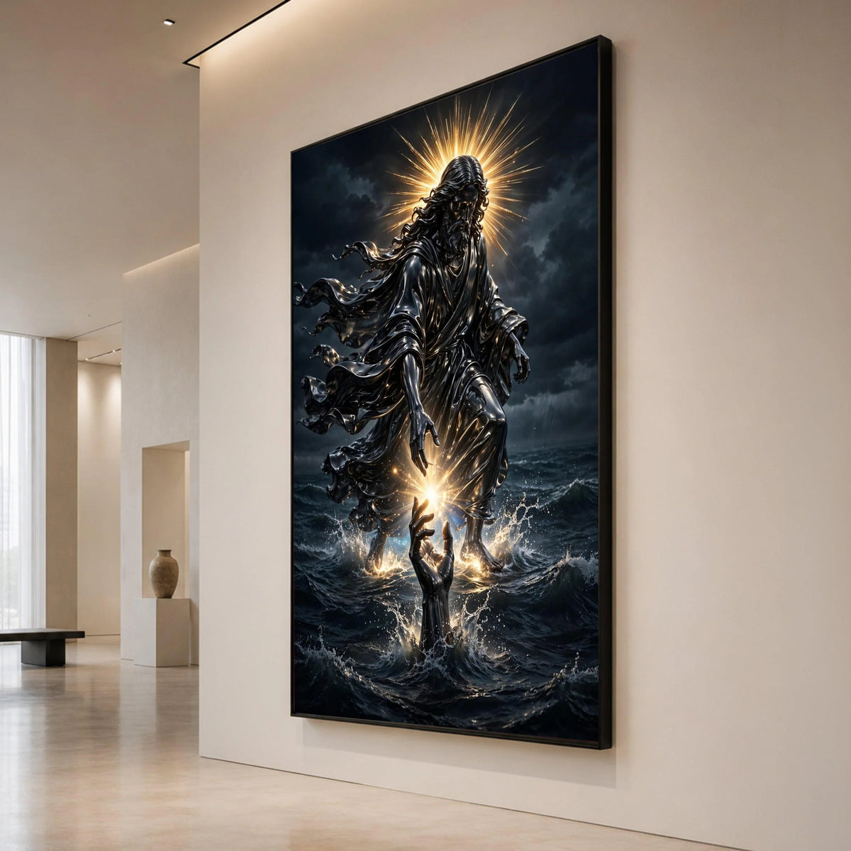 Divine Light Savior Canvas, Spiritual Jesus Wall Art, Illuminated Religious Decor, Inspirational Christian Canvas, Modern Canvas Print Art