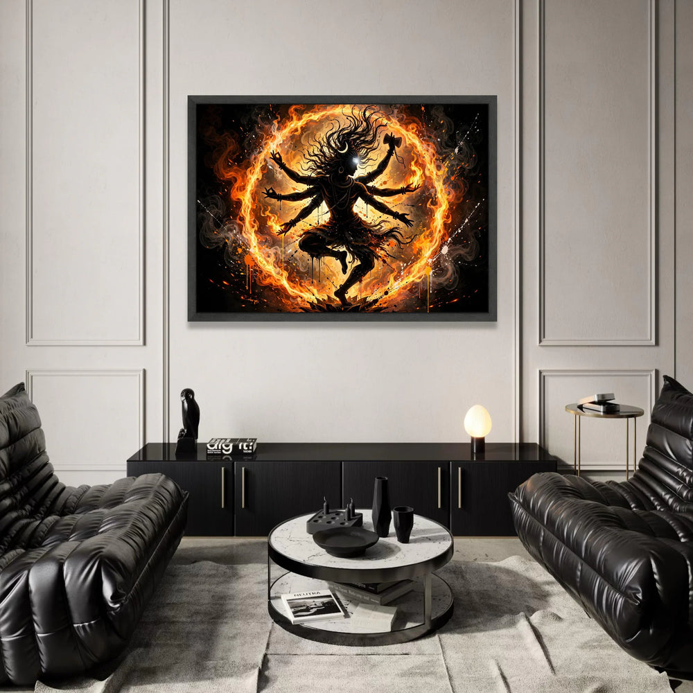 Enlightened Shiva Dance, Fiery Spiritual Canvas, Hindu God Wall Art, Mystical Flame Circle, Modern Religious Home Décor Canvas Print Art