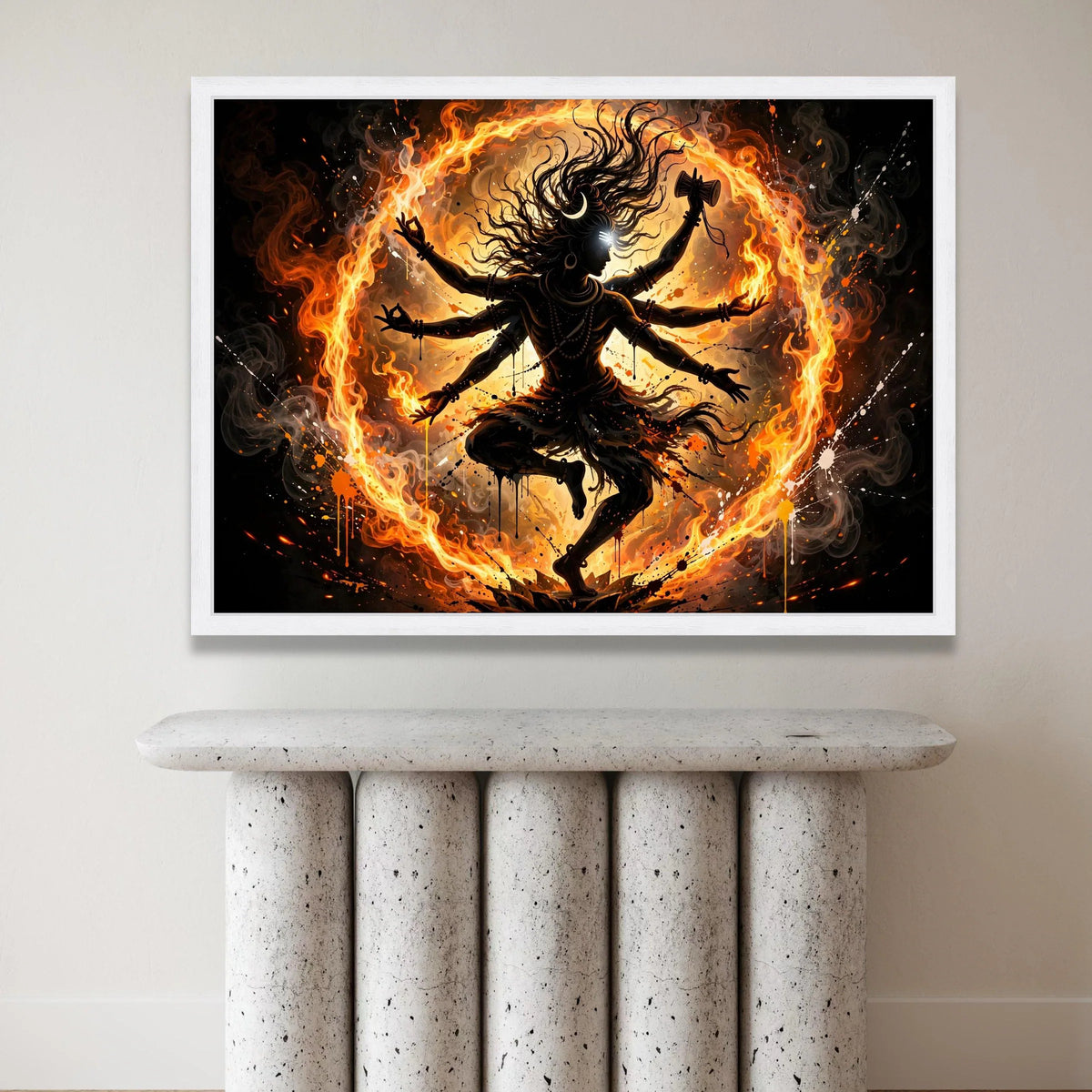 Enlightened Shiva Dance, Fiery Spiritual Canvas, Hindu God Wall Art, Mystical Flame Circle, Modern Religious Home Décor Canvas Print Art