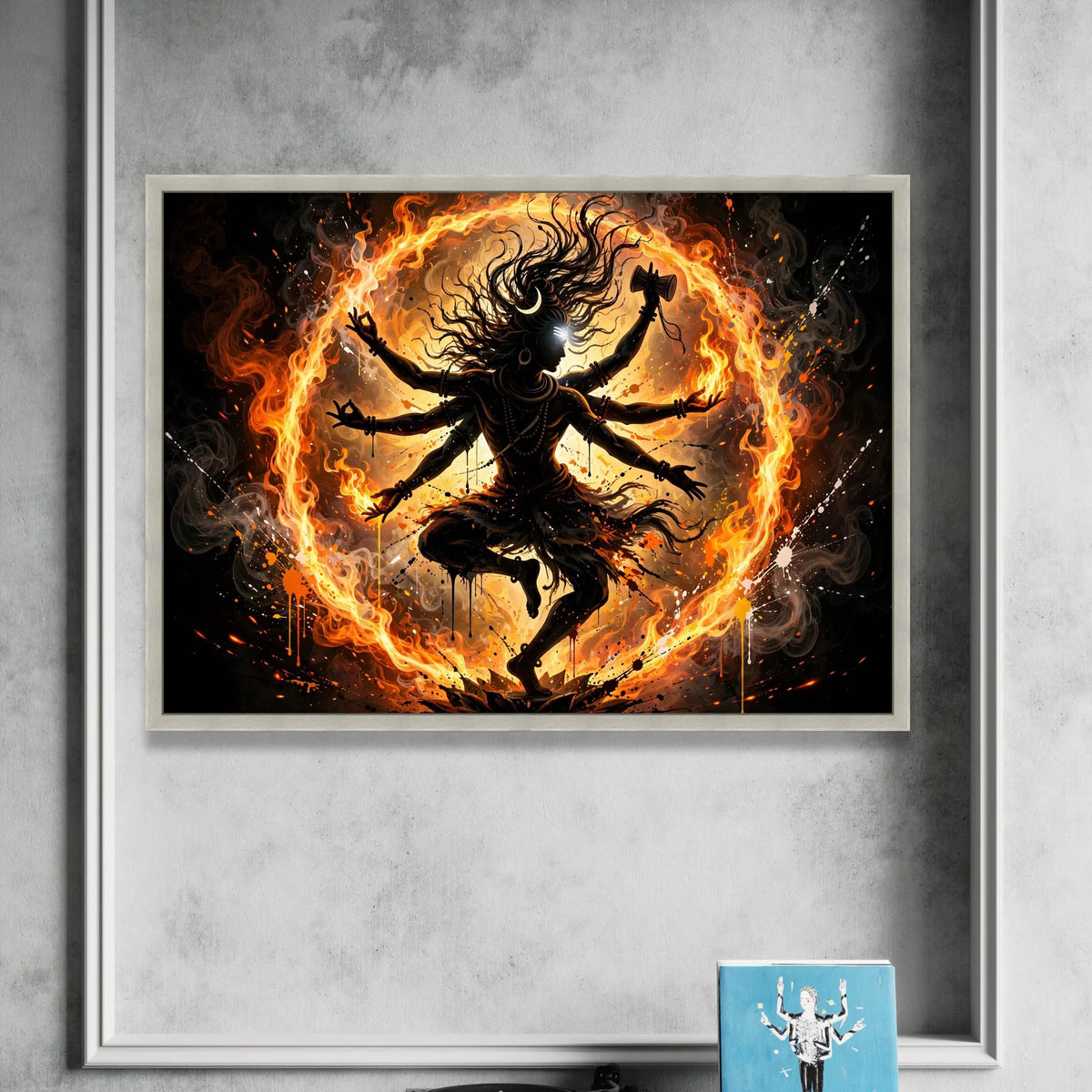 Enlightened Shiva Dance, Fiery Spiritual Canvas, Hindu God Wall Art, Mystical Flame Circle, Modern Religious Home Décor Canvas Print Art