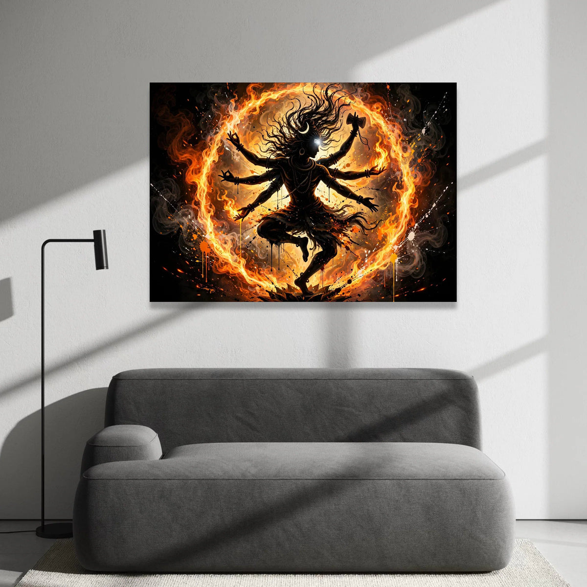 Enlightened Shiva Dance, Fiery Spiritual Canvas, Hindu God Wall Art, Mystical Flame Circle, Modern Religious Home Décor Canvas Print Art