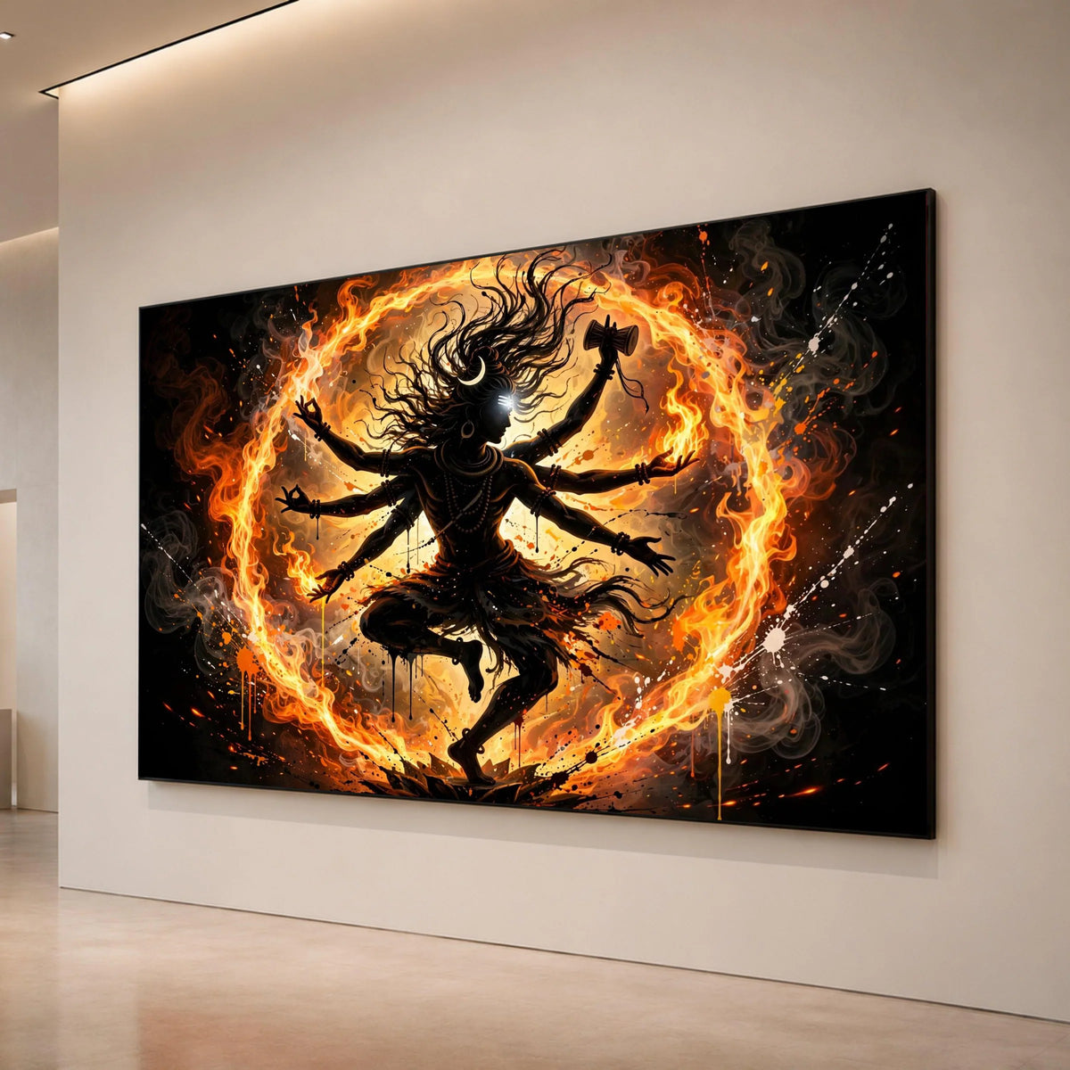 Enlightened Shiva Dance, Fiery Spiritual Canvas, Hindu God Wall Art, Mystical Flame Circle, Modern Religious Home Décor Canvas Print Art