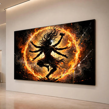 Enlightened Shiva Dance, Fiery Spiritual Canvas, Hindu God Wall Art, Mystical Flame Circle, Modern Religious Home Décor Canvas Print Art