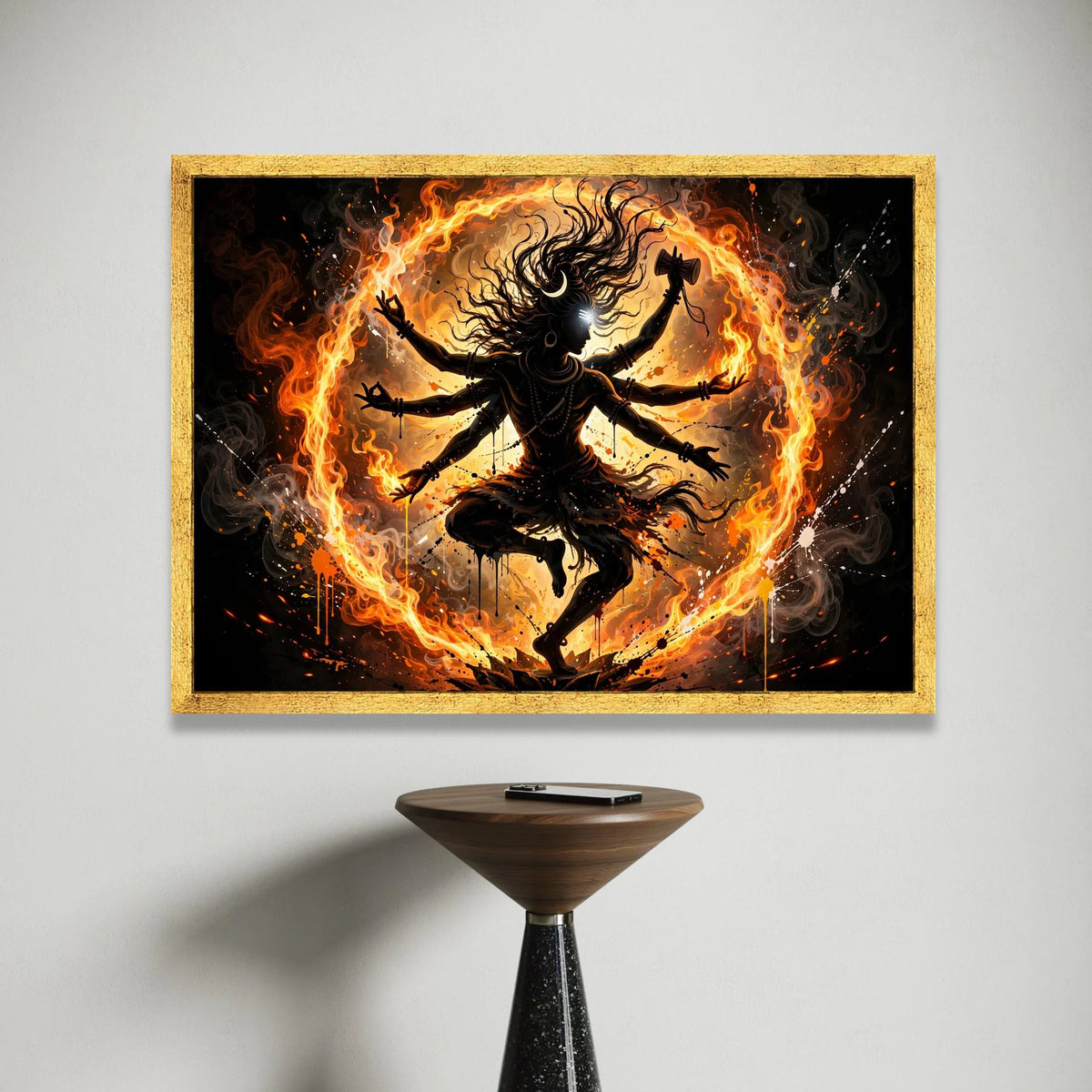 Enlightened Shiva Dance, Fiery Spiritual Canvas, Hindu God Wall Art, Mystical Flame Circle, Modern Religious Home Décor Canvas Print Art