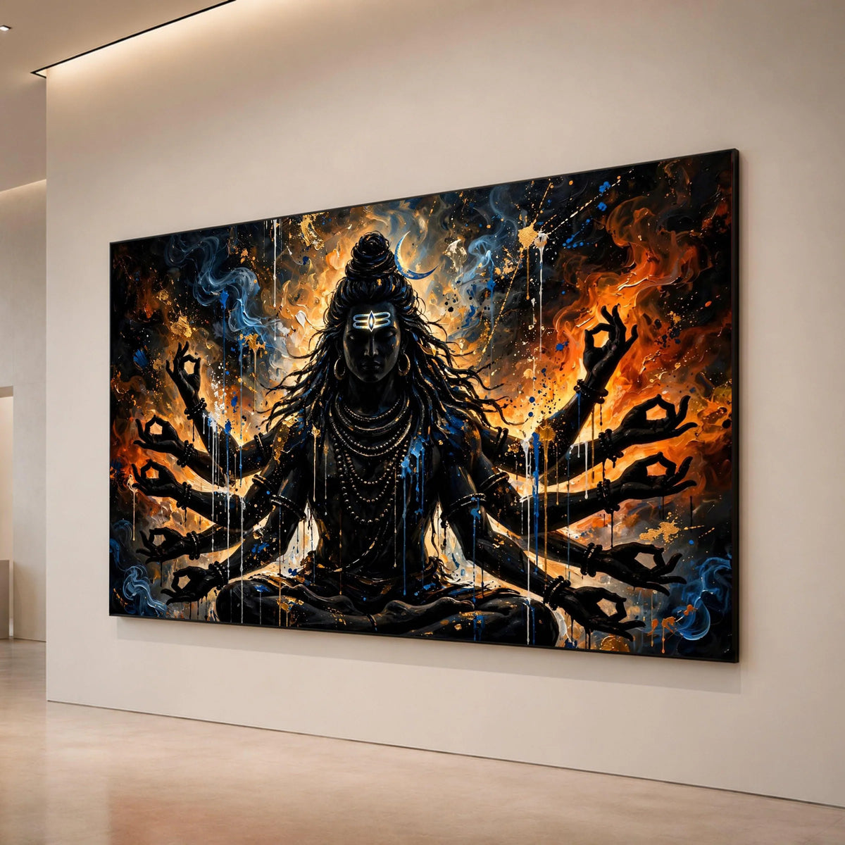 Mystic Shiva Meditation Canvas, Multi-Armed Deity Wall Art, Spiritual Hindu God, Abstract Divine Portrait, Home Sacred Canvas Print Art