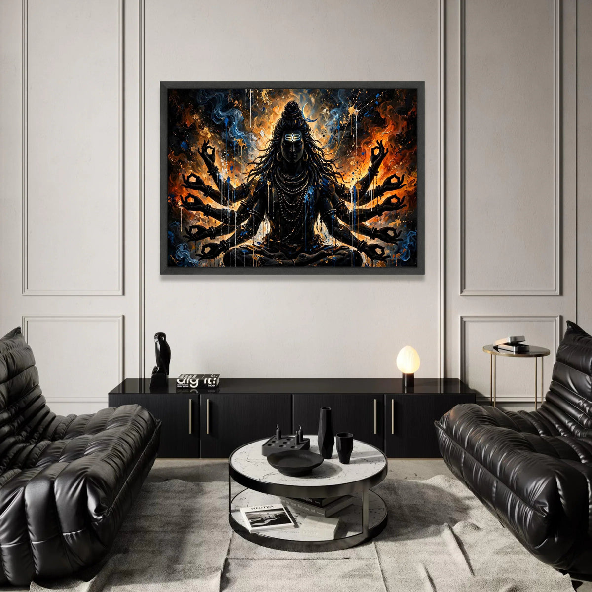 Mystic Shiva Meditation Canvas, Multi-Armed Deity Wall Art, Spiritual Hindu God, Abstract Divine Portrait, Home Sacred Canvas Print Art