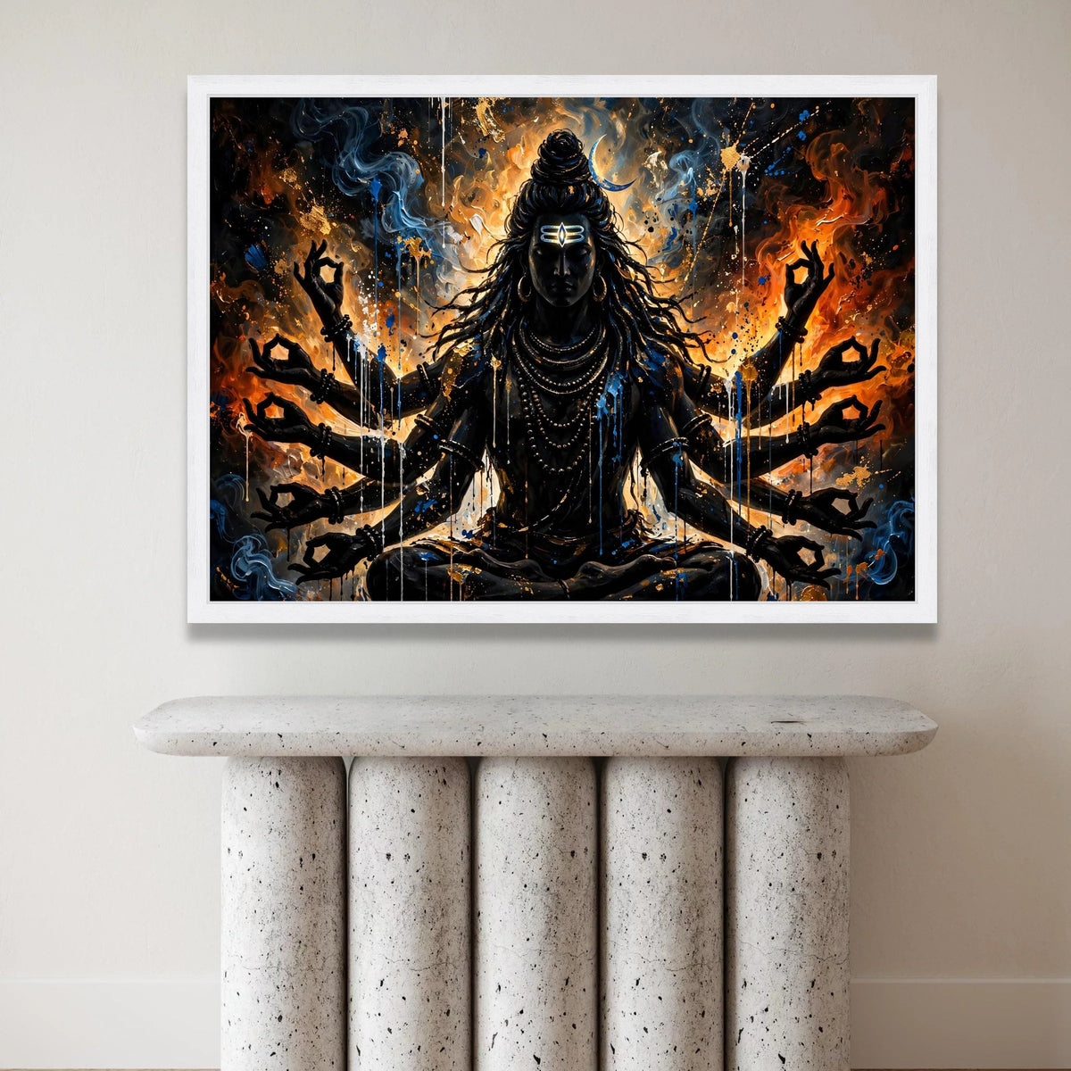 Mystic Shiva Meditation Canvas, Multi-Armed Deity Wall Art, Spiritual Hindu God, Abstract Divine Portrait, Home Sacred Canvas Print Art