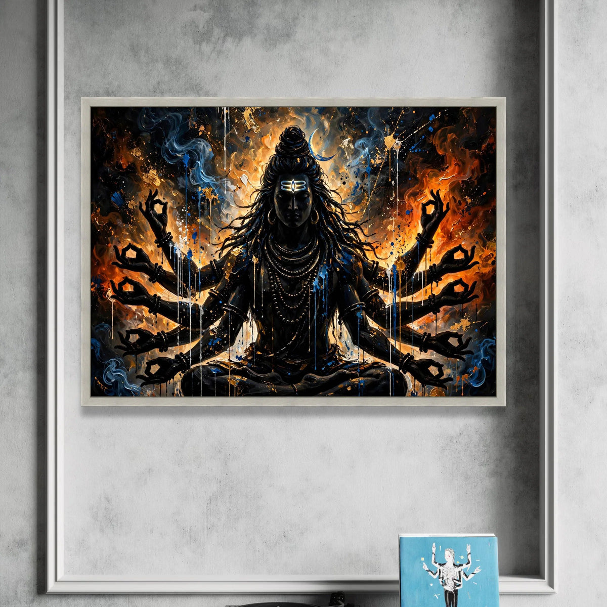 Mystic Shiva Meditation Canvas, Multi-Armed Deity Wall Art, Spiritual Hindu God, Abstract Divine Portrait, Home Sacred Canvas Print Art