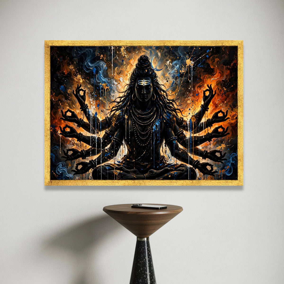 Mystic Shiva Meditation Canvas, Multi-Armed Deity Wall Art, Spiritual Hindu God, Abstract Divine Portrait, Home Sacred Canvas Print Art