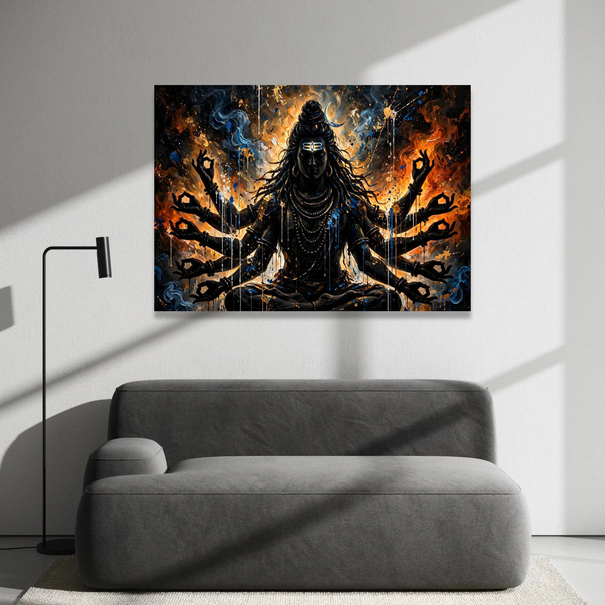 Mystic Shiva Meditation Canvas, Multi-Armed Deity Wall Art, Spiritual Hindu God, Abstract Divine Portrait, Home Sacred Canvas Print Art