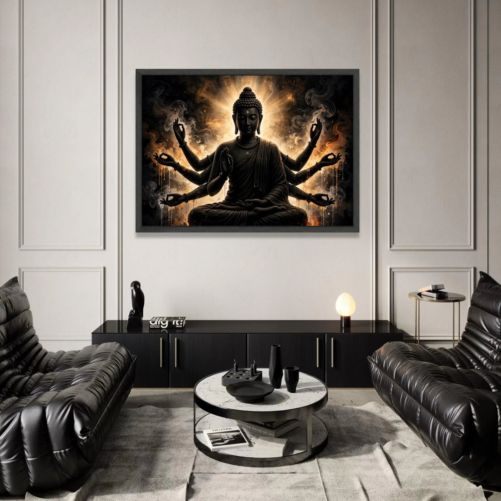 Multi-Armed Buddha Canvas, Meditation Spiritual Wall Art, Zen Home Decor, Mystical Buddha Illustration, Calm Energy Canvas Canvas Print Art