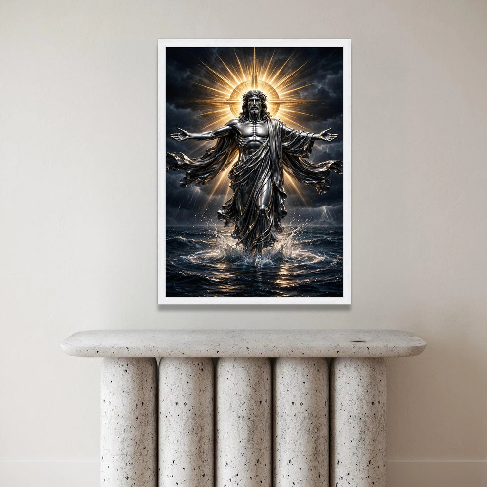 Radiant Christ Figure Canvas, Divine Light Halo Wall Art, Spiritual Religious Canvas, Inspirational Home Decor, Sacred Art Canvas Print Art