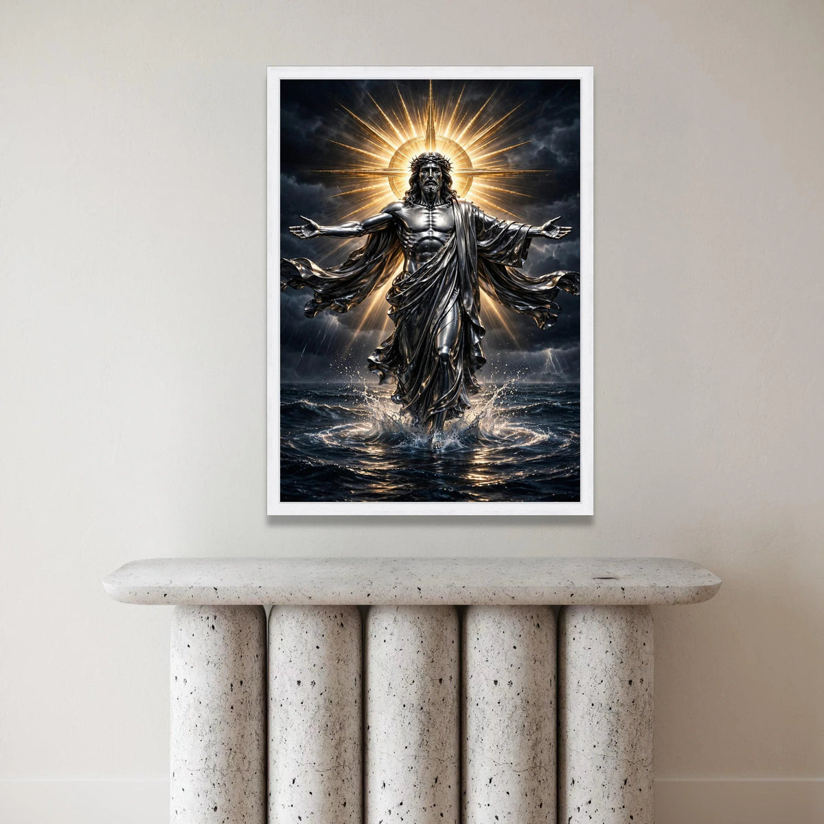 Radiant Christ Figure Canvas, Divine Light Halo Wall Art, Spiritual Religious Canvas, Inspirational Home Decor, Sacred Art Canvas Print Art