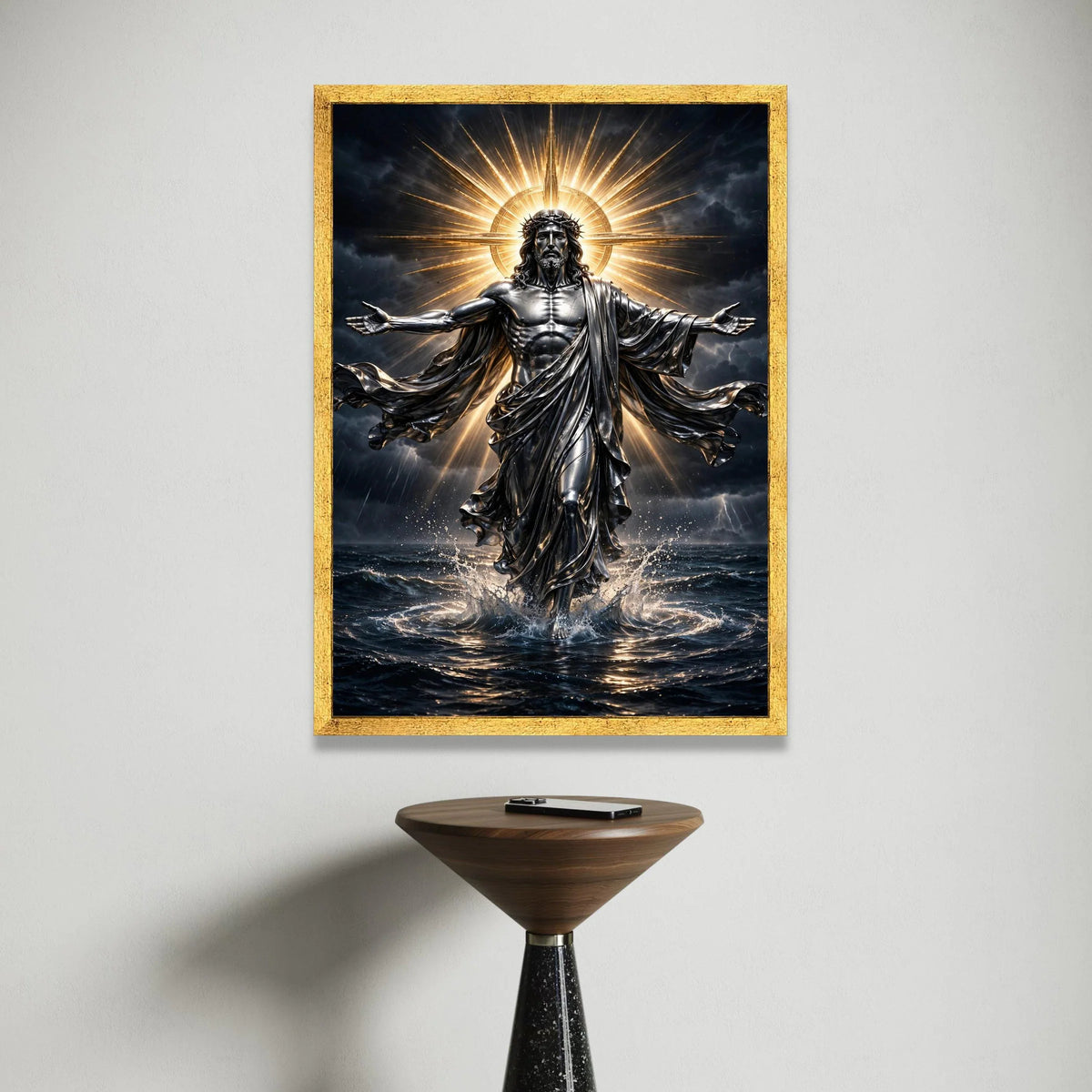 Radiant Christ Figure Canvas, Divine Light Halo Wall Art, Spiritual Religious Canvas, Inspirational Home Decor, Sacred Art Canvas Print Art