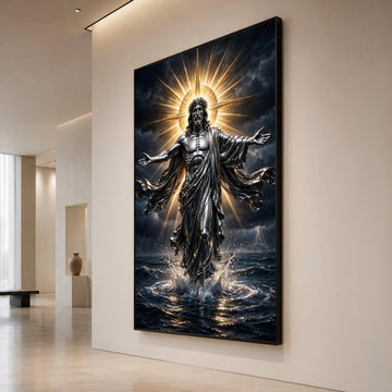 Radiant Christ Figure Canvas, Divine Light Halo Wall Art, Spiritual Religious Canvas, Inspirational Home Decor, Sacred Art Canvas Print Art