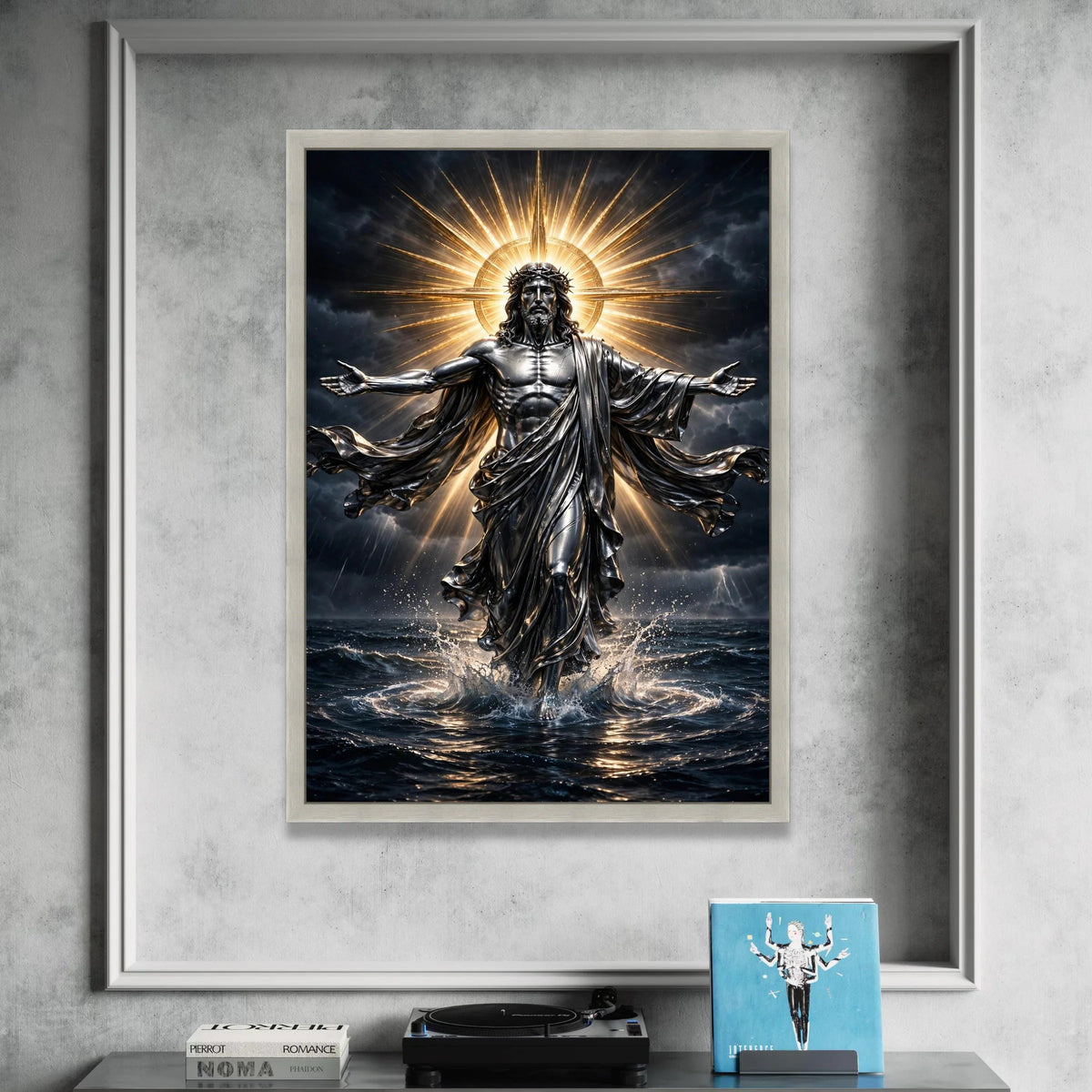 Radiant Christ Figure Canvas, Divine Light Halo Wall Art, Spiritual Religious Canvas, Inspirational Home Decor, Sacred Art Canvas Print Art