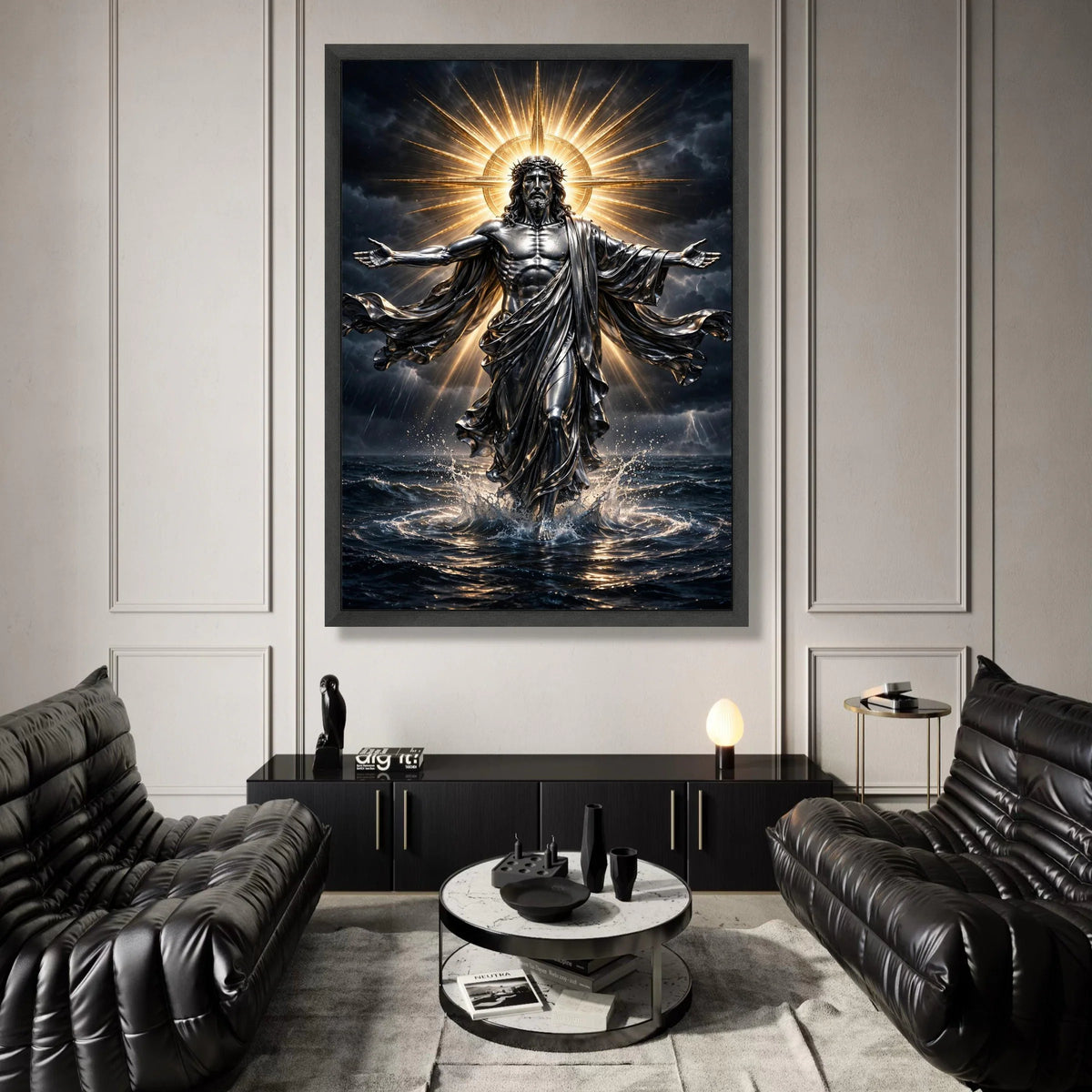 Radiant Christ Figure Canvas, Divine Light Halo Wall Art, Spiritual Religious Canvas, Inspirational Home Decor, Sacred Art Canvas Print Art