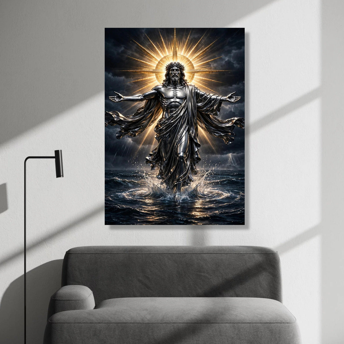 Radiant Christ Figure Canvas, Divine Light Halo Wall Art, Spiritual Religious Canvas, Inspirational Home Decor, Sacred Art Canvas Print Art