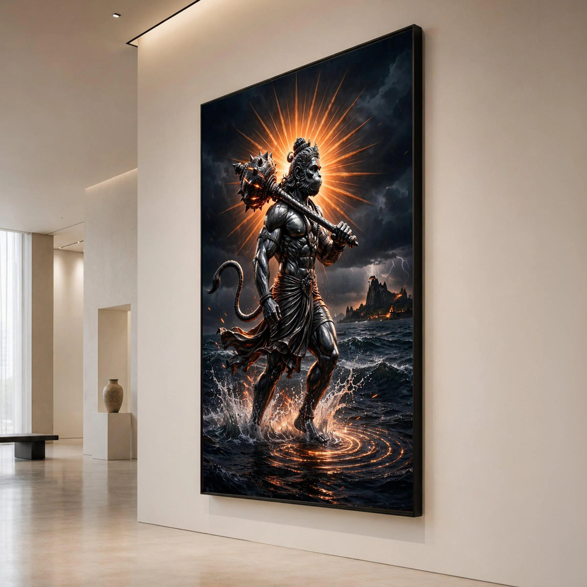 Fierce Hanuman Warrior Canvas, Mythological God Art, Powerful Hero Wall Decor, Hindu Epic Canvas, Spiritual Home Decoration Canvas Print Art