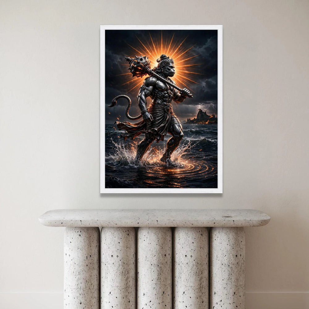 Fierce Hanuman Warrior Canvas, Mythological God Art, Powerful Hero Wall Decor, Hindu Epic Canvas, Spiritual Home Decoration Canvas Print Art