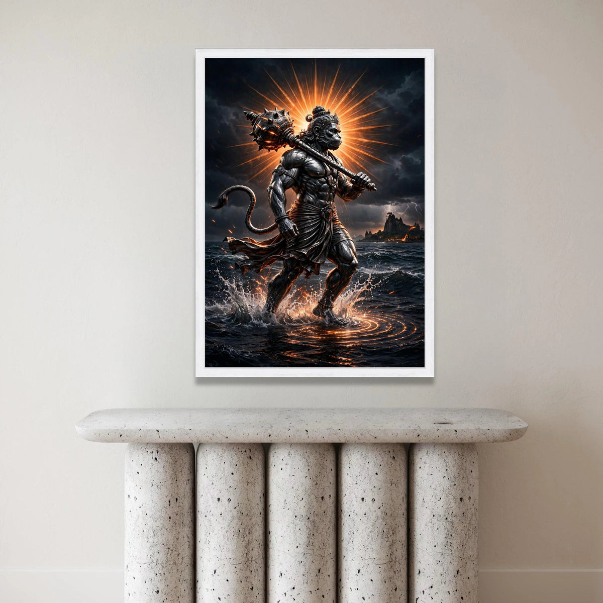 Fierce Hanuman Warrior Canvas, Mythological God Art, Powerful Hero Wall Decor, Hindu Epic Canvas, Spiritual Home Decoration Canvas Print Art